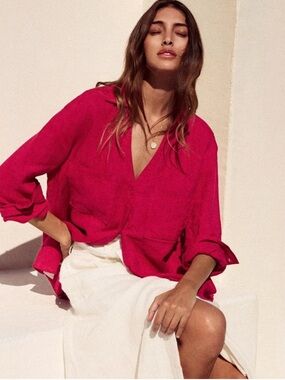 Brochu Walker Linen Azalea Pink Blouse M